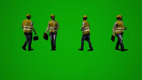 3D multiple building supervisors on green screen walking and working and shoppin Stock Footage 228798470