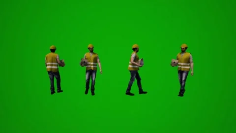 3D multiple building supervisors on green screen walking and working and shoppin Stock Footage 228798473