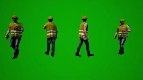 3D multiple building supervisors on green screen walking and working and shoppin Stock Footage 228798474