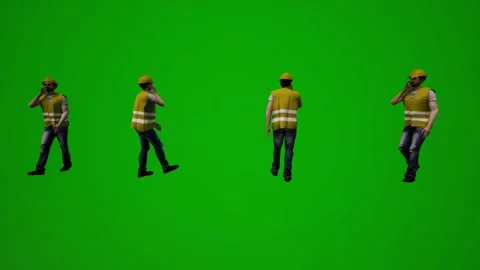 3D multiple building supervisors on green screen walking and working and shoppin Stock Footage 228798476