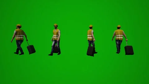 3D multiple building supervisors on green screen walking and working and shoppin Stock Footage 228798477
