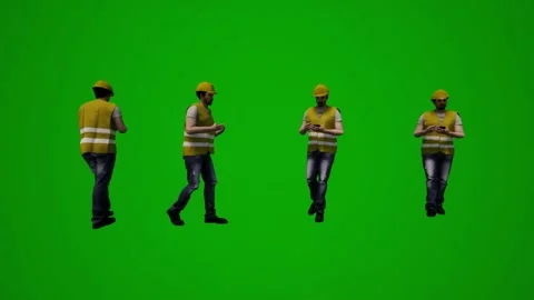3D multiple building supervisors on green screen walking and working and shoppin Stock Footage 228798478