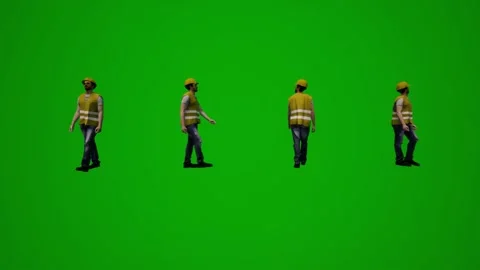 3D multiple building supervisors on green screen walking and working and shoppin Stock Footage 228798479