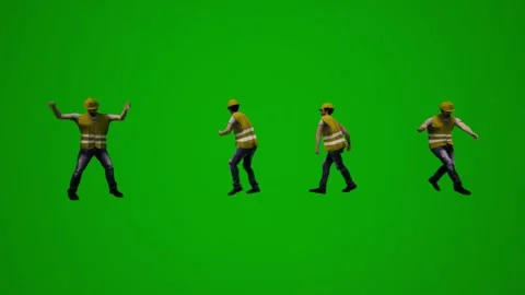 3D multiple building supervisors on green screen walking and working and shoppin Stock Footage 228798480