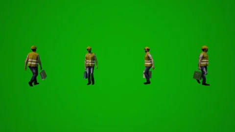 3D multiple building supervisors on green screen walking and working and shoppin Stock Footage 228798481