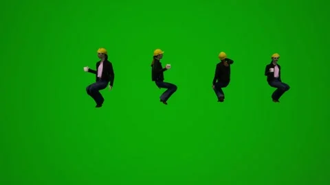 3D multiple building supervisors on green screen walking and working and shoppin Stock Footage 228798498