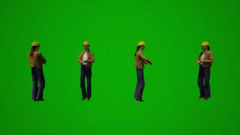 3D multiple building supervisors on green screen walking and working and shoppin Stock Footage 228798503