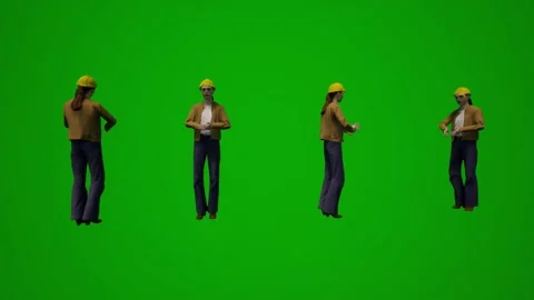 3D multiple building supervisors on green screen walking and working and shoppin Stock Footage 228798506