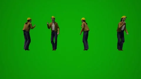 3D multiple building supervisors on green screen walking and working and shoppin Stock Footage 228798510