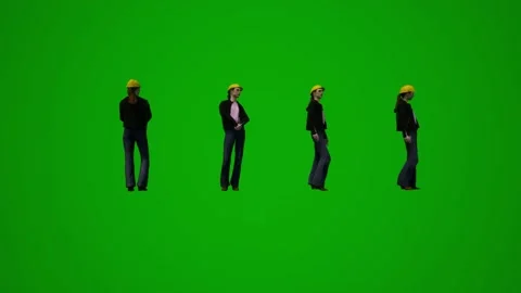 3D multiple building supervisors on green screen walking and working and shoppin Stock Footage 228798511