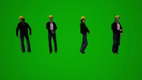 3D multiple building supervisors on green screen walking and working and shoppin Stock Footage 228798513