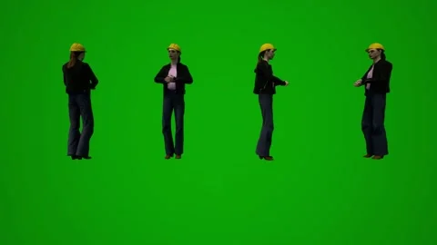 3D multiple building supervisors on green screen walking and working and shoppin Stock Footage 228798518
