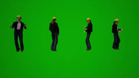 3D multiple building supervisors on green screen walking and working and shoppin Stock Footage 228798519