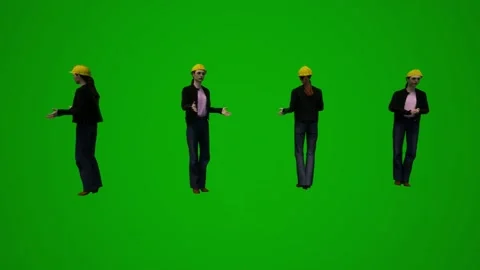 3D multiple building supervisors on green screen walking and working and shoppin Stock Footage 228798521