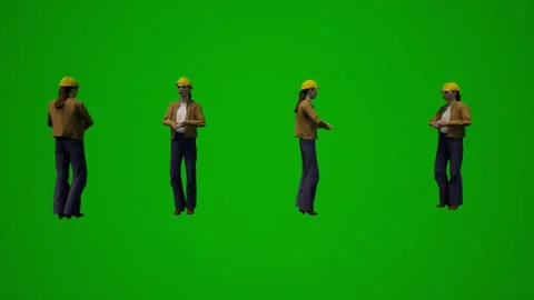 3D multiple building supervisors on green screen walking and working and shoppin Stock Footage 228798522