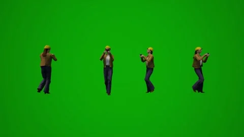 3D multiple building supervisors on green screen walking and working and shoppin Stock Footage 228798526