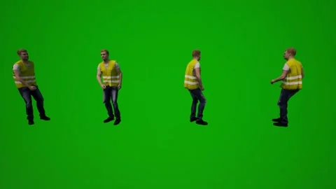 3d multiple construction project workers on green screen working and talking on  Video stock 228798323