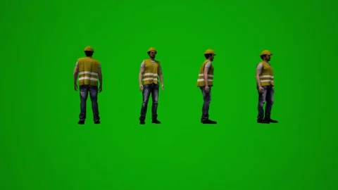 3d multiple construction project workers on green screen working and talking on  Stock Footage 228798447