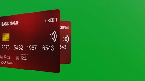 3D multiple CREDIT cards Spinning left side of green screen for keying Видео 227207768