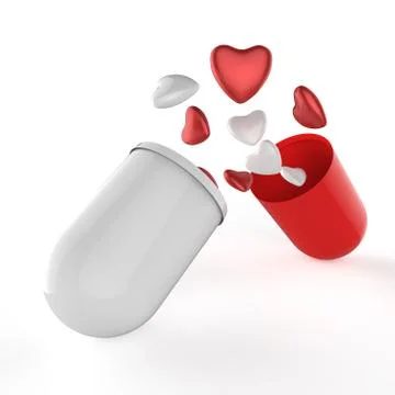 3d multiple hearts inside capsule pill Иллюстрация