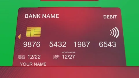 3D multiple red debit cards on green background for keying, 4k seamless loop Stock Footage 225912225