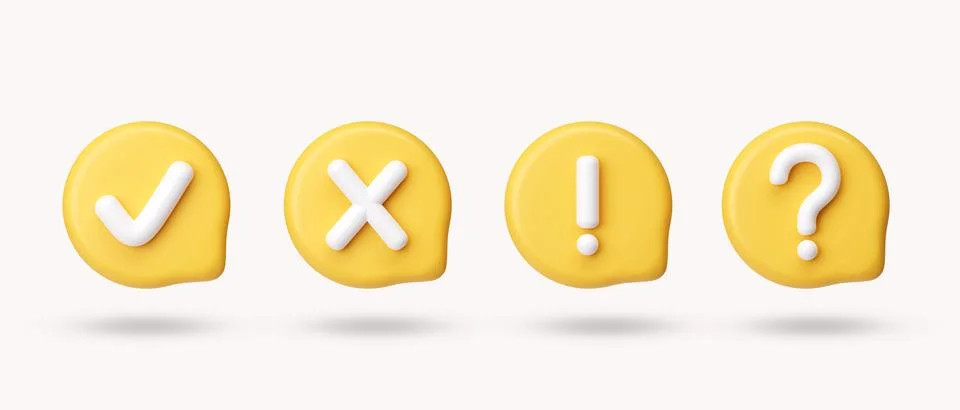 3d multiply, check mark, question, attention. icon isolated on white background Stock Photos