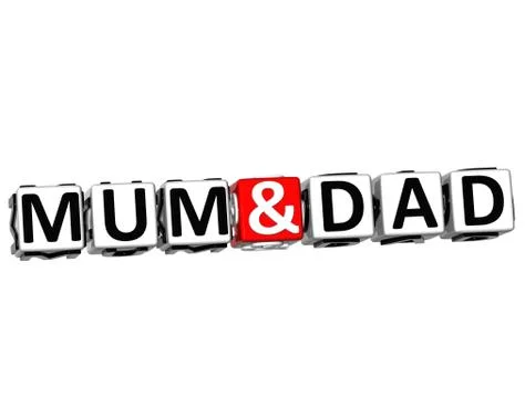 3d mum and dad button click here block text Stock Illustration