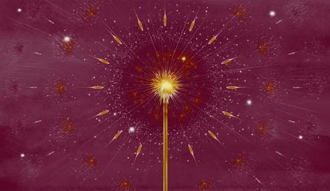 3d mural interior wallpaper. One dandelion on deep purple watercolor background Stock Illustration