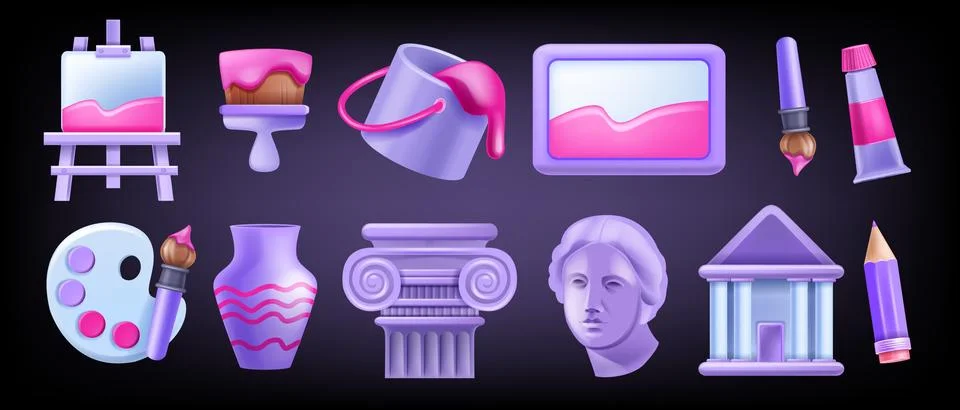 3D museum icon set, vector education historical art sign kit, ancient Greek イラスト素材