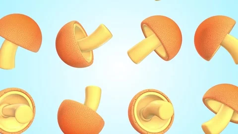 3D Mushroom Icons Falling on a Light Blue Background. Mushrooms 3D. 4K Stock Footage 289099259