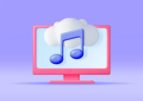 3D Music Cloud Note in Computer. Stock Illustration