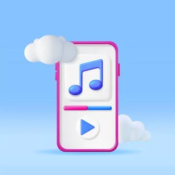 3D Music Cloud Note in Mobile Phone. Stock Illustration