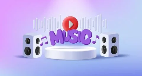 3d music composition with columns and pedestal, volume music lettering with e Illustrazione stock