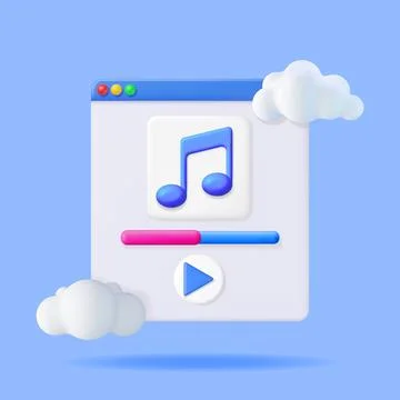 3D Music Note in Cloud in Browser Window Stockillustratie