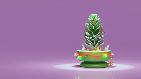 3d musical box with christmas tree, deer, gift box, glass transparent lamp .. Stock Footage 256561966
