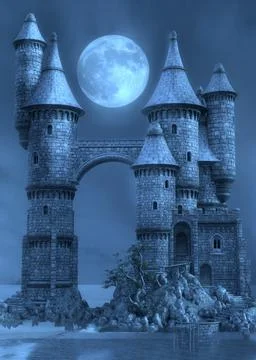 3D Mystical Stone Castle Stock Illustration