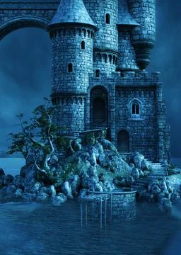 3D Mystical Stone Castle Stock Illustration