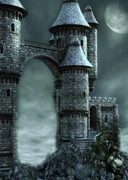 3D Mystical Stone Castle Stock Illustration