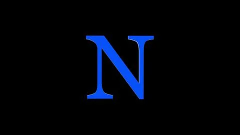 3d N letter logo loopable rotated blue color black background Illustrazione stock