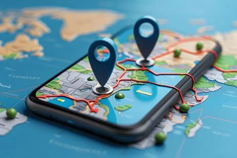 3d navigation concept on smartphone Stock Photos