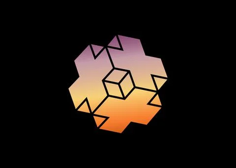 3D Necker cube cross icon. Isometric cube logo design template gradient surfaces Ilustração Stock