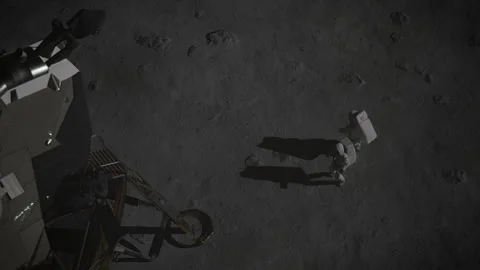 3D Neil Armstrong and Buzz Aldrin are happy in front of the lunar module lad Stock Footage 289848323
