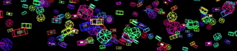 3D Neon Bouncing Geometric Shapes Particles VJ Loop - Colorful Abstract Stages Stock Footage 340985905