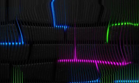3D Neon Brick Wall Texture with Spherical Oval Glass Slat Overlay Design 스톡 일러스트