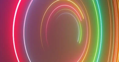 3d Neon circles moving bg. Show starter intro background for videos, titles.. Stock Illustration