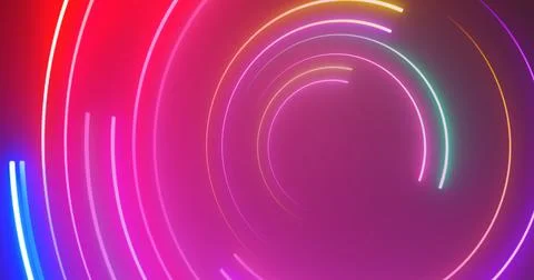 3d Neon circles moving loop. Show starter intro background for videos, titl.. Stock Illustration