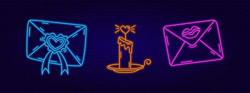 3d neon design elements. An Envelope with a seal and a ribbon Illustrazione stock