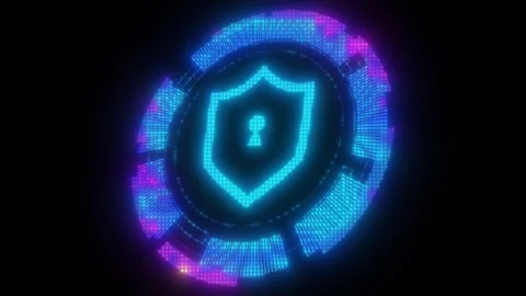 3D Neon Digital Cybersecurity Shield Protection  CyberLock concept backdrop 库存影片 331532317