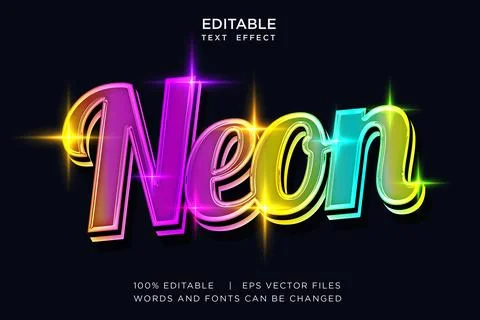 3D Neon Editable Text Effect Vibrant Rainbow Neon Vector EPS Stock Illustration