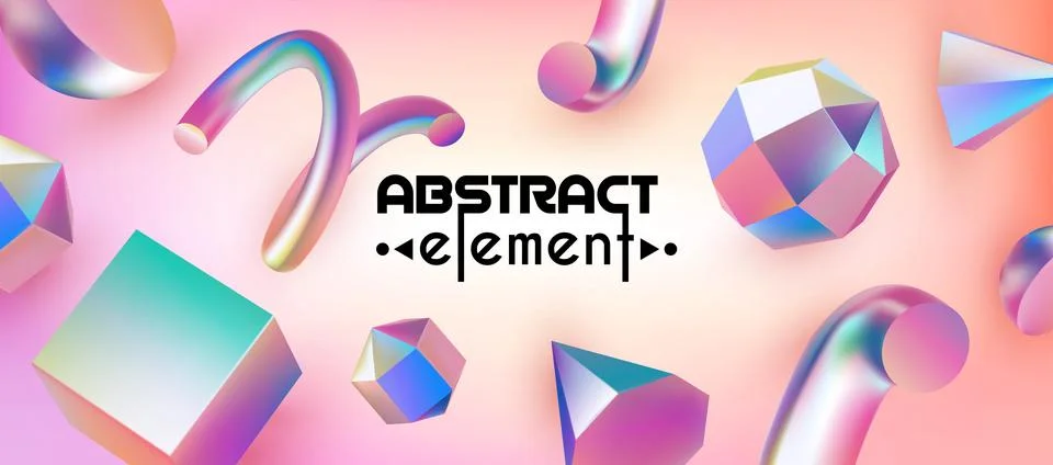 3d neon geometric background. Render abstract shapes. Gradient geometry cube Stock Illustration